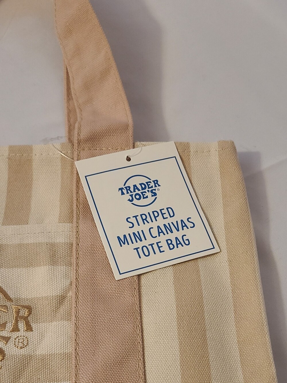 Trader Joe's Tan Striped Mini Canvas Tote Bag - Picture 4 of 9